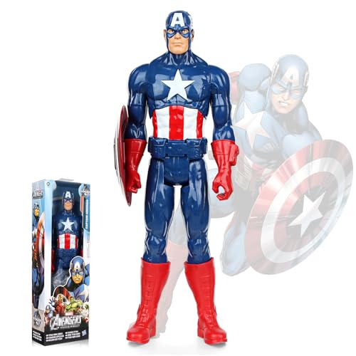 Powmag Captain Figuren Charakter Modell, Marvel Avengers Titan Hero Serie Captain America Figur 30 cm, Actionfiguren Spielzeug Geschenke für Kinder ab 4 Jahren von Powmag