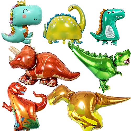 Powmag Dinosaurier Ballon, 7 Stücke Folien Dinosaurier Luftballons, XXL Dino Geburtstag Deko Set, Triceratops Dinosaurier Helium Luftballons, jurassic welt Dinosaurier Jungle Stil Party von Powmag