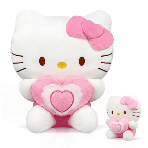 Powmag He-llo Kitty Plüsch, He-llo Kitty Plüschtier, 26cm He-llo Kitty Kuscheltier Spielzeug Puppe Kuscheltier Plüschfiguren Cartoon Charaktere Plüschpuppen Geschenke für Kinder Geburtstage von Powmag