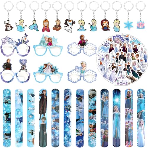 Powmag 86 Pcs Elsa Party Mitgebsel, Eiskönigin Mitgebsel Kindergeburtstag，Party Gastgeschenke Mädchen, Gastgeschenk Mitgebsel Set mit Schlüsselanhänger Geschenktüte Aufkleber Papierbrille von Powmag