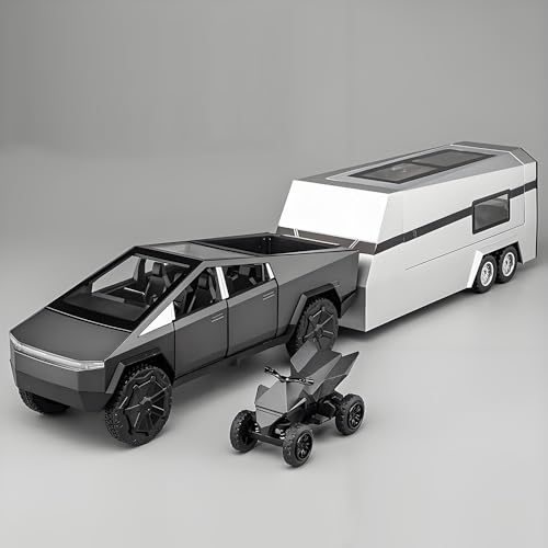 14+ Druckguss Metall Cybertruck Modell Pickup Truck Rennwagen Spielzeug mit RV Motorrad für Männer Frauen Erwachsene Display Metall Modell Pickup Truck mit Sound und Licht Geschenk Modell Y von Powvan