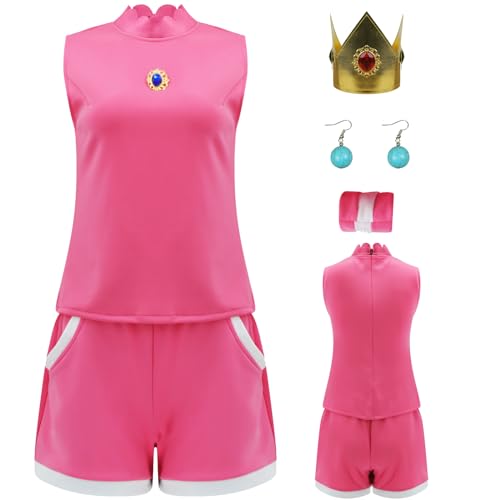 Poybraxh Prinzessin Gänseblümchen Cosplay Kostüm Damen Tennis Outfit Top Shorts Set mit Krone Erwachsene Sportanzug für Halloween M von Poybraxh