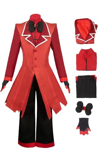 Poymium Hazbin Alastor Kostüm für Erwachsene, Hotel, Radio, Dämon, Cosplay, rote Jacke, Hemd, Hose, Handschuhe, Krawatte, Uniform, Halloween-Outfits (Alastor, Medium) von Poymium