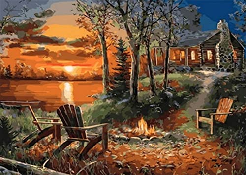 Diamond Painting Set, Bild mit Motiv Lagerfeuer am See und Zubehör, Größe ca. 35 x 25 cm, Bastelset zum Malen mit Glitzersteinchen für Kinder ab 5 Jahren von Pracht Creatives Hobby