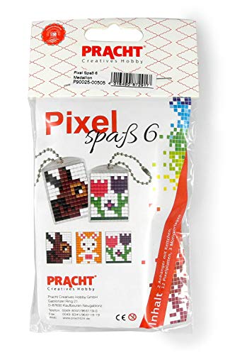 Pixel P90025-00505 Spaß Bastelset 6, zur Gestaltung von 2 Schlüsselanhängern (Medaillons) für Kinder, kinderleichtes Stecksystem, ohne Bügeln und Kleben, Steinchen aus Biokunststoff von Pracht Creatives Hobby