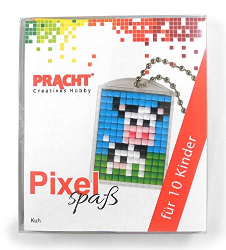 Pixel P90058-03501 Spaß Bastelset Kuh, mit 10 Medaillons zum Pixeln, einfaches Stecksystem ohne Bügeln und Kleben, für Kindergeburtstag, Bastelnachmittag, Schulen und Kitas von Pracht Creatives Hobby