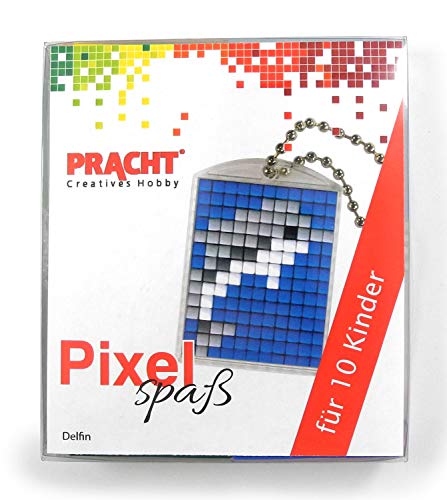 Pixel P90058-06501 Spaß Bastelset Delfin für 10 Kinder, mit 10 Medaillons zum Pixeln, einfaches Stecksystem ohne Bügeln und Kleben, ideal für Kindergeburtstag, Bastelnachmittag, Schulen und Kitas von Pracht Creatives Hobby