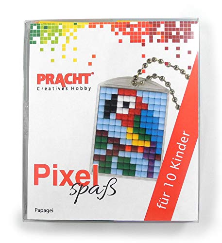 Pixel P90058-07501 Spaß Bastelset Papagei, mit 10 Medaillons zum Pixeln, einfaches Stecksystem ohne Bügeln und Kleben, für Kindergeburtstag, Bastelnachmittag, Schulen und Kitas von Pracht Creatives Hobby