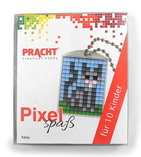 Pixel P90058-08501 Spaß Bastelset Katzen, mit 10 Medaillons zum Pixeln, einfaches Stecksystem ohne Bügeln und Kleben, für Kindergeburtstag, Bastelnachmittag, Schulen und Kitas von Pracht Creatives Hobby