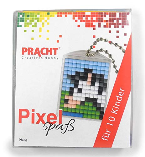 Pixel P90058-09501 Spaß Bastelset Pferde, mit 10 Medaillons zum Pixeln, einfaches Stecksystem ohne Bügeln und Kleben, für Kindergeburtstag, Bastelnachmittag, Schulen und Kitas von Pracht Creatives Hobby