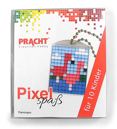 Pixel P90058-10501 Spaß Bastelset Flamingo für 10 Kinder, mit 10 Medaillons zum Pixeln, einfaches Stecksystem ohne Bügeln und Kleben, ideal für Kindergeburtstag, Bastelnachmittag, Schulen und Kitas von Pracht Creatives Hobby