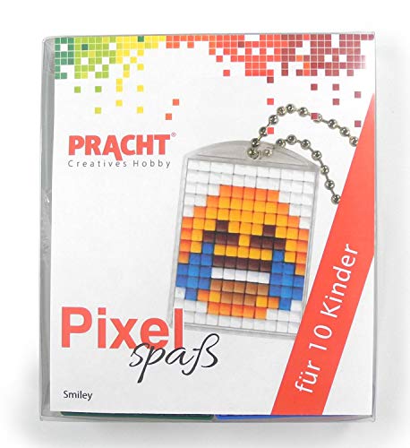 Pixel P90058-13501 Spaß Bastelset Smiley für 10 Kinder, mit 10 Medaillons zum Pixeln, einfaches Stecksystem ohne Bügeln und Kleben, ideal für Kindergeburtstag, Bastelnachmittag, Schulen und Kitas von Pracht Creatives Hobby