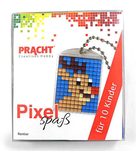 Pixel P90058-18501 Spaß Bastelset Rentier, mit 10 Medaillons zum Pixeln, einfaches Stecksystem ohne Bügeln und Kleben, für Kindergeburtstag, Bastelnachmittag, Schulen und Kitas von Pracht Creatives Hobby