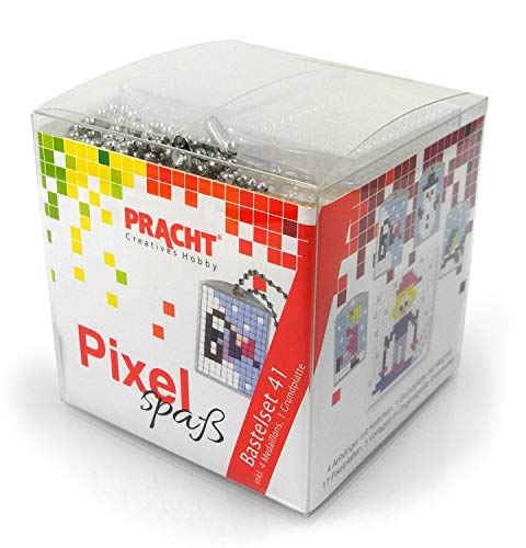 Pixel P90079-63501 Spaß Bastelset 41, zur Gestaltung von 4 Schlüsselanhängern und 1 Gundplatte, kinderleichtes Stecksystem, ohne Bügeln und Kleben, Steinchen aus Biokunststoff von Pracht Creatives Hobby