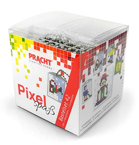 Pixel P90080-63501 Spaß Bastelset 42, zur Gestaltung von 4 Schlüsselanhängern und 1 Gundplatte, kinderleichtes Stecksystem, ohne Bügeln und Kleben, Steinchen aus Biokunststoff von Pracht Creatives Hobby