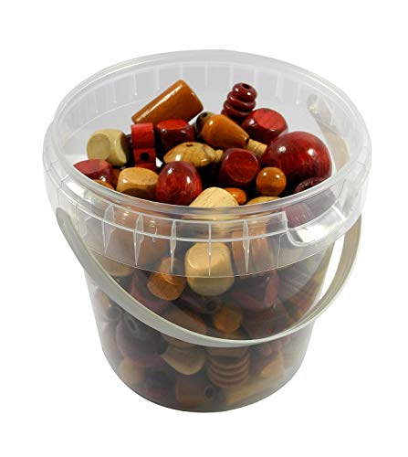 Pracht Creatives Hobby 0855-144 Holzperlen Mix im Eimer, Naturtöne 400 g, sortiert in verschiedenen Formen und Farben, zum Basteln von Ketten, Armbändern und anderem Schmuck von Pracht Creatives Hobby