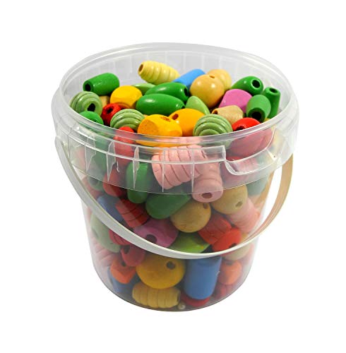 Pracht Creatives Hobby 0855-184 Holzperlen Mix im Eimer, Pastelltöne 400 g, sortiert in verschiedenen Formen und Farben, zum Basteln von Ketten, Armbändern und anderem Schmuck von Pracht Creatives Hobby