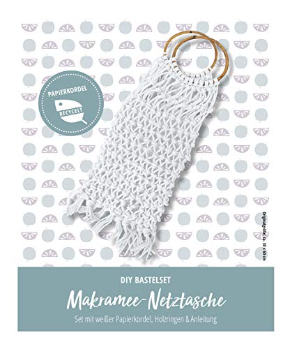 Pracht Creatives Hobby 5953-60111 Bastelset zum Gestalten einer Makramee-Netztasche, Komplettset mit weißer recycelter Papierkordel, Holzringen und Anleitung von Pracht Creatives Hobby