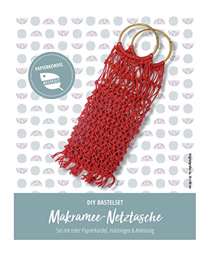 Pracht Creatives Hobby 5953-60241 Bastelset zum Gestalten einer Makramee-Netztasche, Komplettset mit roter recycelter Papierkordel, Holzringen und Anleitung von Pracht Creatives Hobby