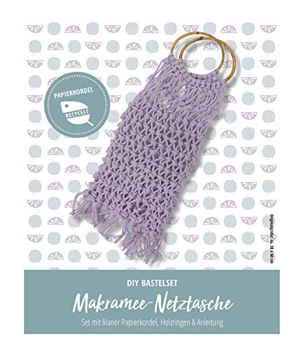 Pracht Creatives Hobby 5953-60521 Bastelset zum Gestalten einer Makramee-Netztasche, Komplettset mit violetter recycelter Papierkordel, Holzringen und Anleitung von Pracht Creatives Hobby