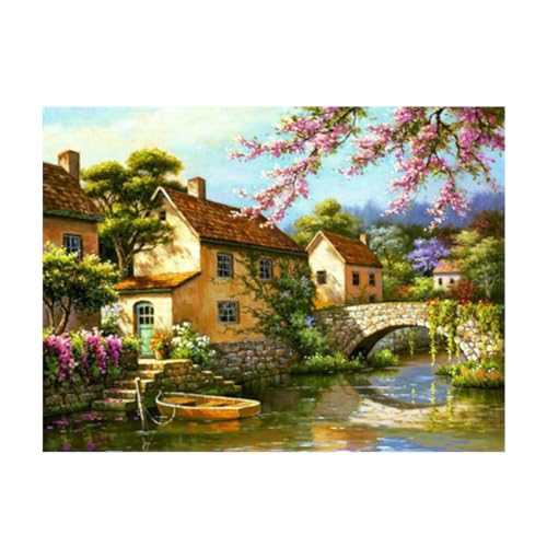 Diamond Painting Set, Bild mit Motiv Dorf am Fluss und Zubehör, Bastelset zum Malen mit Glitzersteinchen, für Kinder ab 5 Jahren von Pracht Creatives Hobby