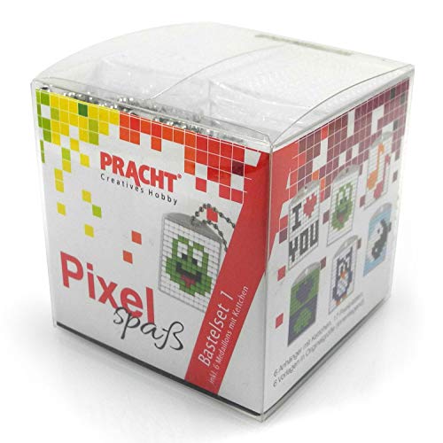 Pixel P90006-63501 Spaß Bastelset 1, zur Gestaltung von 6 Schlüsselanhängern für Kinder, kinderleichtes Stecksystem, ohne Bügeln und Kleben, Steinchen aus Biokunststoff von Pracht Creatives Hobby