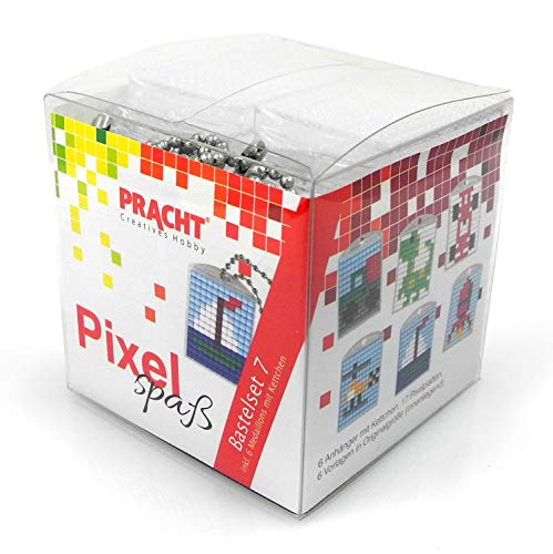 Pracht Creatives Hobby Pixel P90014-63501 Spaß Bastelset 7, zur Gestaltung von 6 Schlüsselanhängern (Medaillons) für Kinder, kinderleichtes Stecksystem, ohne Bügeln und Kleben, Steinchen aus Biokunststoff von Pracht Creatives Hobby