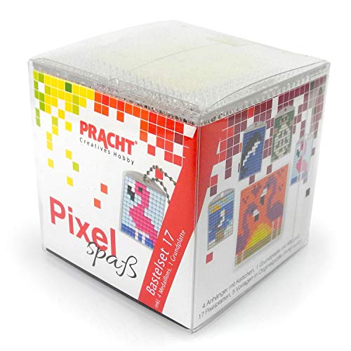 Pracht Creatives Hobby Pixel P90030-63501 Spaß Bastelset 17, zur Gestaltung von 4 Schlüsselanhängern (Medaillons) für Kinder, kinderleichtes Stecksystem, ohne Bügeln und Kleben, Steinchen aus Biokunststoff von Pracht Creatives Hobby