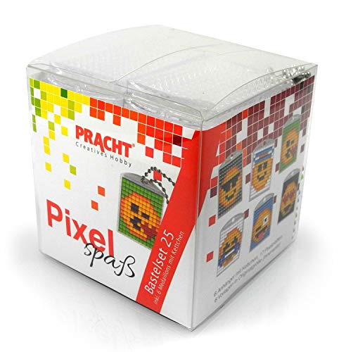 Pracht Creatives Hobby Pixel P90046-63501 Spaß Bastelset 25, zur Gestaltung von 6 Schlüsselanhängern für Kinder, kinderleichtes Stecksystem, ohne Bügeln und Kleben, Steinchen aus Biokunststoff von Pracht Creatives Hobby