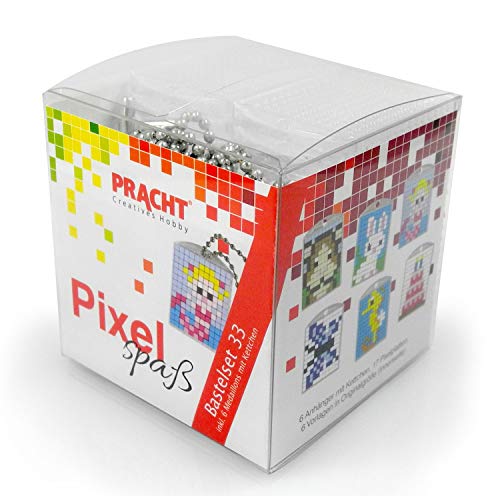 Pracht Creatives Hobby Pixel P90071-63501 Spaß Bastelset 33, zur Gestaltung von 6 Schlüsselanhängern (Medaillons) für Kinder, kinderleichtes Stecksystem, ohne Bügeln und Kleben, Steinchen aus Biokunststoff von Pracht Creatives Hobby