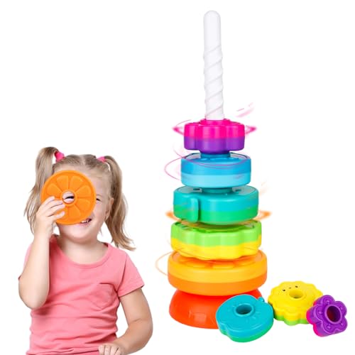 Pädagogisches Baby Spinning Stacking Toy, Stapelringe Baby Spielzeug, Montessori Lernspielzeug für Kleinkinder, Feinmotorik und sensorisches Spielzeug für Kinder, Geschenk für Baby Mädchen Jungen von PracticeJQDEN