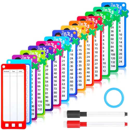 15 Stück Lernkarten für Zeittabellen, 12 x 12 Multiplikationskarten, Mathematik-Lernkarten mit 2 trocken abwischbaren Markern und Aufbewahrungsringen, Zeittabellendiagramm für Klassenzimmer, Zuhause, von Prasacco