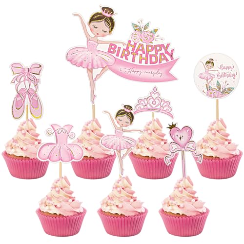 Prasacco 28 Stück Ballerina Cupcake Toppers, Tanzende Mädchen Ballerina Geburtstag Tortendeko Ballerina Geburtstag Deko Mädchen Tanzende Deko Kuchen Topper Geburtstagsparty, Kuchendekorationen von Prasacco