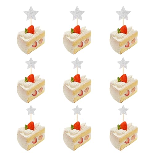 Prasacco 30 Stück Stern Cupcake Topper, Silberne Stern Kuchenaufsatz Glitzer Stern Cake Topper 3 Größen Tortendeko für Geburtstage, Hochzeiten, Verlobungen, Brautpartys, Babypartys, Partys(45/35/30mm) von Prasacco