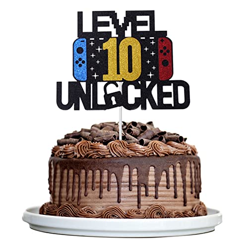 Prasacco Level Unlocked Geburtstagstortenaufsatz, DIY Level Up Happy Birthday Cake Topper mit Video Gaming Thema Party Dekorationen für Kinder Jungen Mädchen Gamer von Prasacco