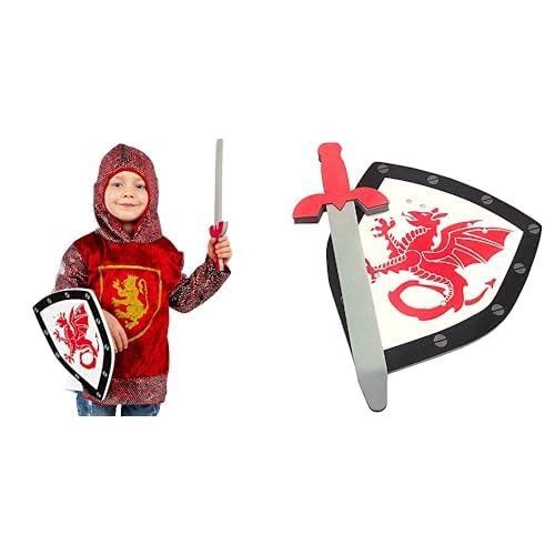 Pretend to Bee Royal Knight Bundle: Kostüm für Kinder, Rot, 5–7 Jahre und mittelalterlicher Ritter – Zubehörset – Kostüm für Kinder/Kleinkinder – Schaumstoff und Schild, ab 18 Monaten von Pretend to Bee