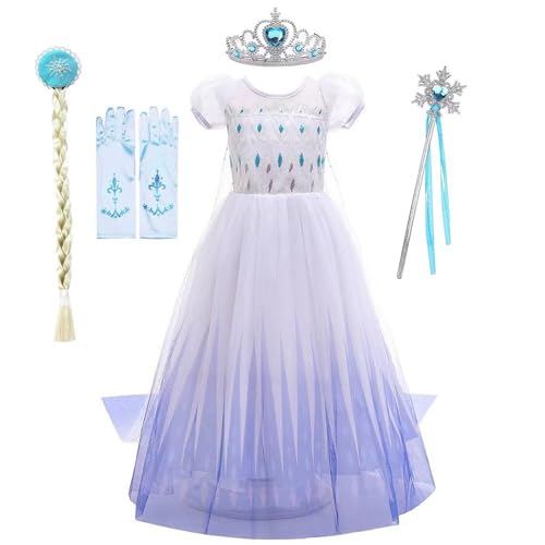 Elsa Dress Up für Mädchen, Prinzessinnen-Kostüme & Zubehör-Set für Party, Verkleidung, Geburtstag und Halloween, Cosplay, Alter 7-8 Jahre von Pretty Princess