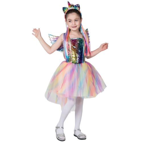 Mädchen Einhorn Kostüm Kinder Prinzessin Märchen Einhorn Tutu Kleid & Stirnband mit Zöpfen & Fransen für Dress Up Party, Geburtstag und Halloween, Alter 3-4 Jahre von Pretty Princess