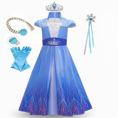 Mädchen Elsa Dress Up Kostüm Prinzessin Verkleidung & Zubehör für Motto-Party, Geburtstag und Halloween Cosplay, Alter 4-5 Jahre von Pretty Princess