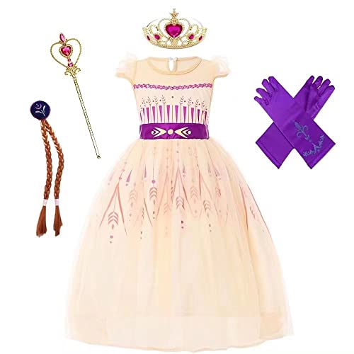 Anna Kostüm Mädchen Prinzessin Dress Up Set mit Zubehör für Party Cosplay, Geburtstag, Halloween und Weihnachten, Alter 4-5 Jahre von Pretty Princess