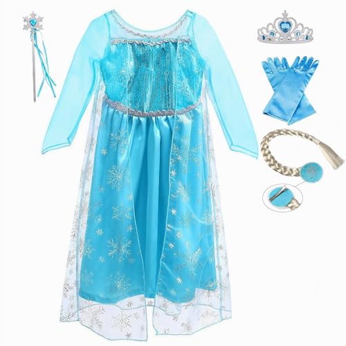 Prinzessin Kostüme für Mädchen, Elsa Verkleidung Kostüm & Zubehör für Dress Up Party Geburtstag Halloween Cosplay Alter 6-7 Jahre von Pretty Princess