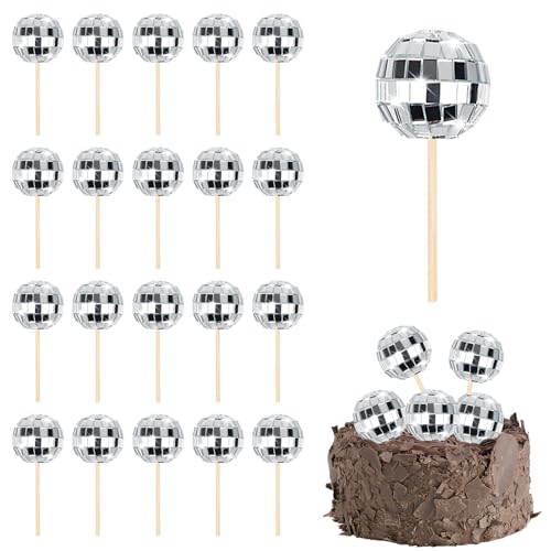 Cupcake Toppers, 24 Stück Discokugel Cupcake Topper, Mini Disco Ball Picks, Disco Thema Kuchen Toppers für Kuchen Dekorationen Cupcake Dekor Dessert Zubehör Disco Party Ornament von Pretwad