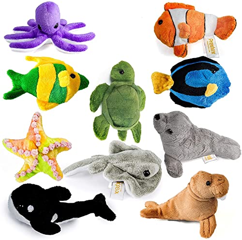 Prextex 10 Piece Plush Soft Stuffed Sea Animals Playset Plush Sea Life Assortment, Turtle, Stingray, Nemo Fish, Killer Whale and More! Excellent Stocking Fillers! von Prextex