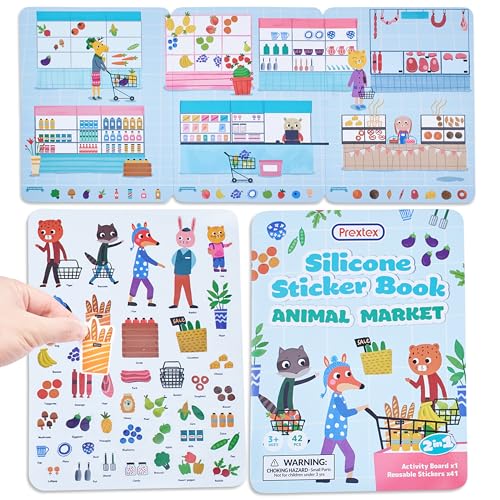 Prextex Wiederverwendbares Stickerbuch – 30,5 cm L x 22,9 cm B – interaktive und lustige Aktivität für Kinder – Kleinkind-Aufkleberbuch – Entwicklung motorischer Fähigkeiten, Konzentration und von Prextex