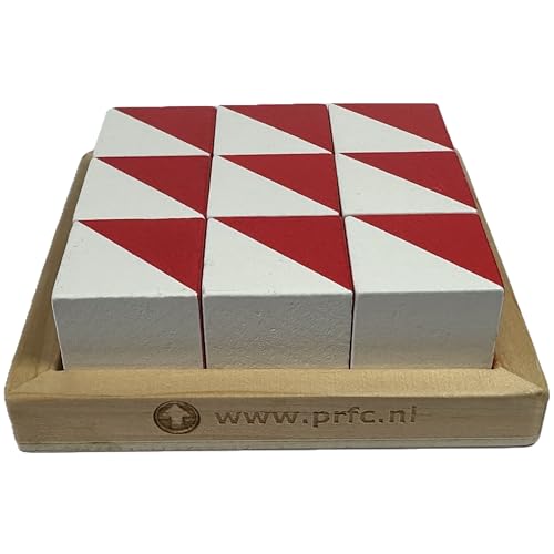 Holz IQ Würfel Puzzle 9 Würfel Würfel weiß und rot 2,5 x 2,5 x 2,5 cm mit 60 Designs und App von Prfc.NL