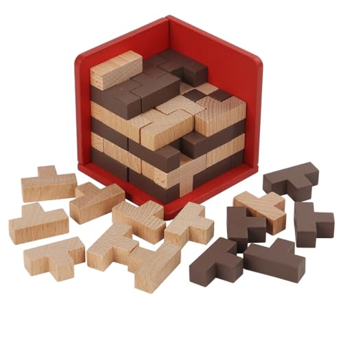 PrfcNL 3D Wooden Puzzle Cube - 3D Holzpuzzle, T-förmige Blöcke, Denksportwagen für Kinder und Erwachsene von Prfc.NL