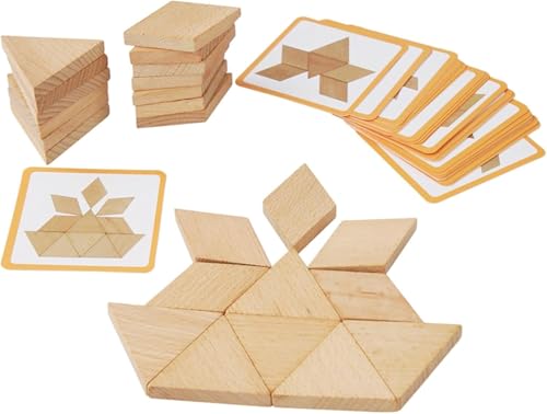 PrfcNL Wooden Geometric Building Block - Hölzerne Geometrische Bausteine, 30 Stücke mit Musterkarten, Entwickeln Kreativität und räumliches Verständnis von Prfc.NL