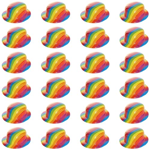 Rainbow Pride Bowler Hüte - 24 Stück - Kunststoff Bowler Hüte mit Regenbogen Print - Perfektes Accessoire für Pride Month, Pride Marches und Pride Events von Pride & Proud