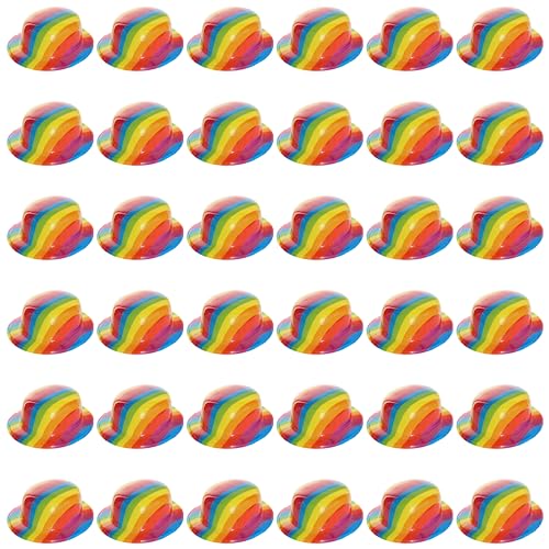 Rainbow Pride Bowler Hüte - 36 Stück - Kunststoff Bowler Hüte mit Regenbogen Print - Perfektes Accessoire für Pride Month, Pride Marches und Pride Events von Pride & Proud