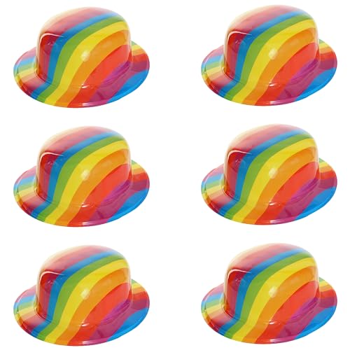 Rainbow Pride Bowler Hüte - 6 Stück - Kunststoff Bowler Hüte mit Regenbogen Print - Perfektes Accessoire für Pride Month, Pride Marches und Pride Events von Pride & Proud